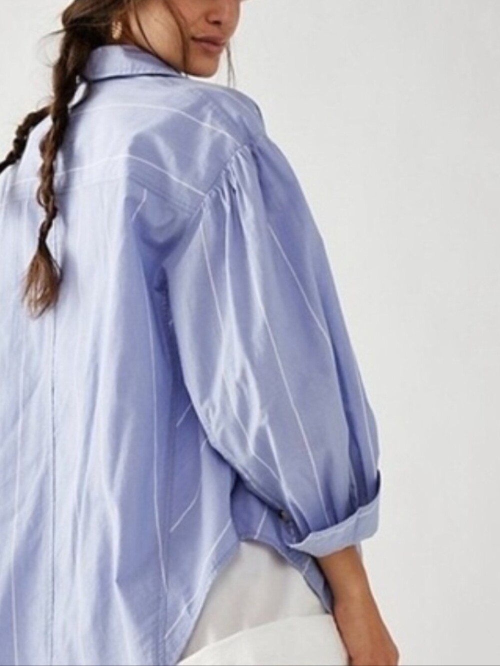 Free People Light Blue Pinstripe Relaxed Button-Down Shirt
